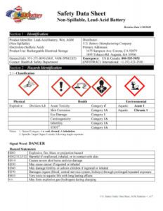 Safety Data Sheets - U.S. Battery Mfg. Co.